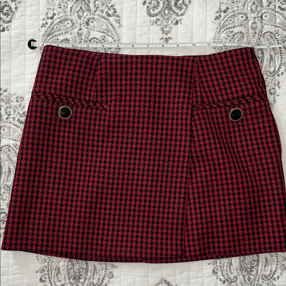 Zara Red & Black Houndstooth Mini Skirt - Picture 5 of 6